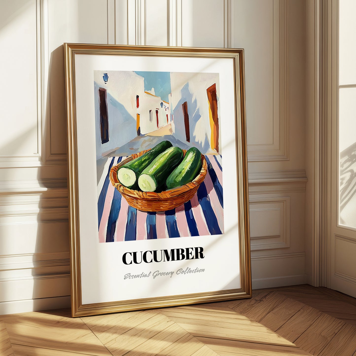 Cucumber – White village Urban Café Scene, Vegetable Poster