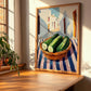 Cucumber – White village Urban Café Scene, Vegetable Poster, clean layout with no caption