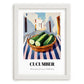 Cucumber – White village Urban Café Scene, Vegetable Poster, placed in minimal white frame