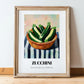 Zucchini – on Striped Tablecloth, Vegetable Poster, in wooden frame leaning on the floor
