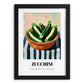 Zucchini – on Striped Tablecloth, Vegetable Poster, in sleek black frame