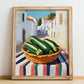 Zucchini – White village Urban Café Scene, Vegetable Wall Painting, no-text version framed in wood
