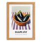 Eggplant – on Striped Tablecloth, Vegetable Art, set in oak frame