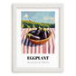Eggplant – Valley Café Scene, Vegetable Still Life, placed in minimal white frame
