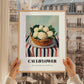 Cauliflower – on Striped Tablecloth, Vegetable Print, styled in a charming Paris street view