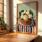 Cauliflower – on Striped Tablecloth, Vegetable Print, clean layout with no caption