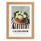 Cauliflower – on Striped Tablecloth, Vegetable Print, set in oak frame