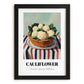 Cauliflower – on Striped Tablecloth, Vegetable Print, in sleek black frame