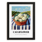 Cauliflower – Green Valley Landscape, Vegetable Illustration, in sleek black frame