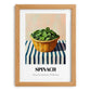 Spinach – on Striped Tablecloth, Vegetable Wall Decor, set in oak frame