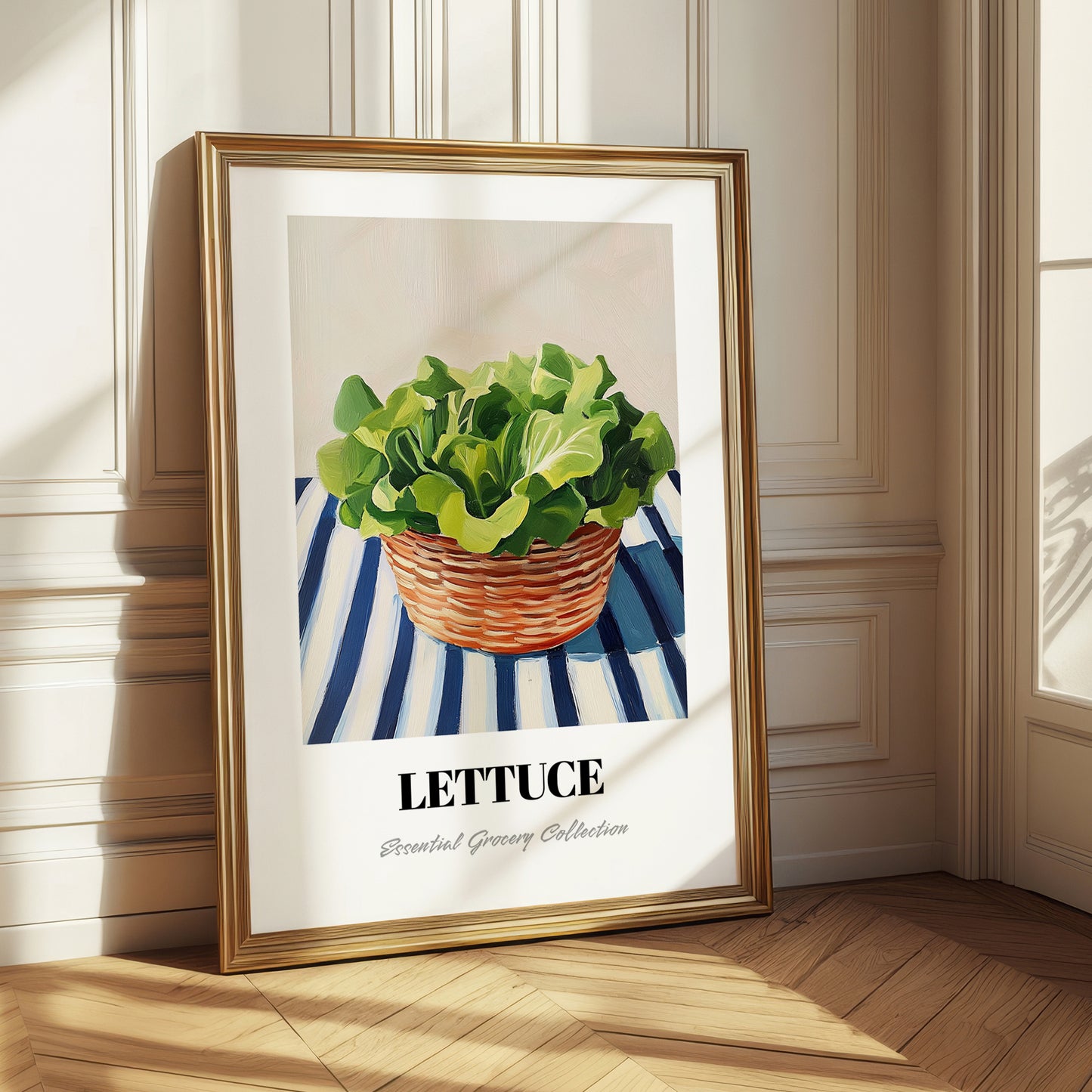 Lettuce – on Striped Tablecloth, Vegetable Wall Decor