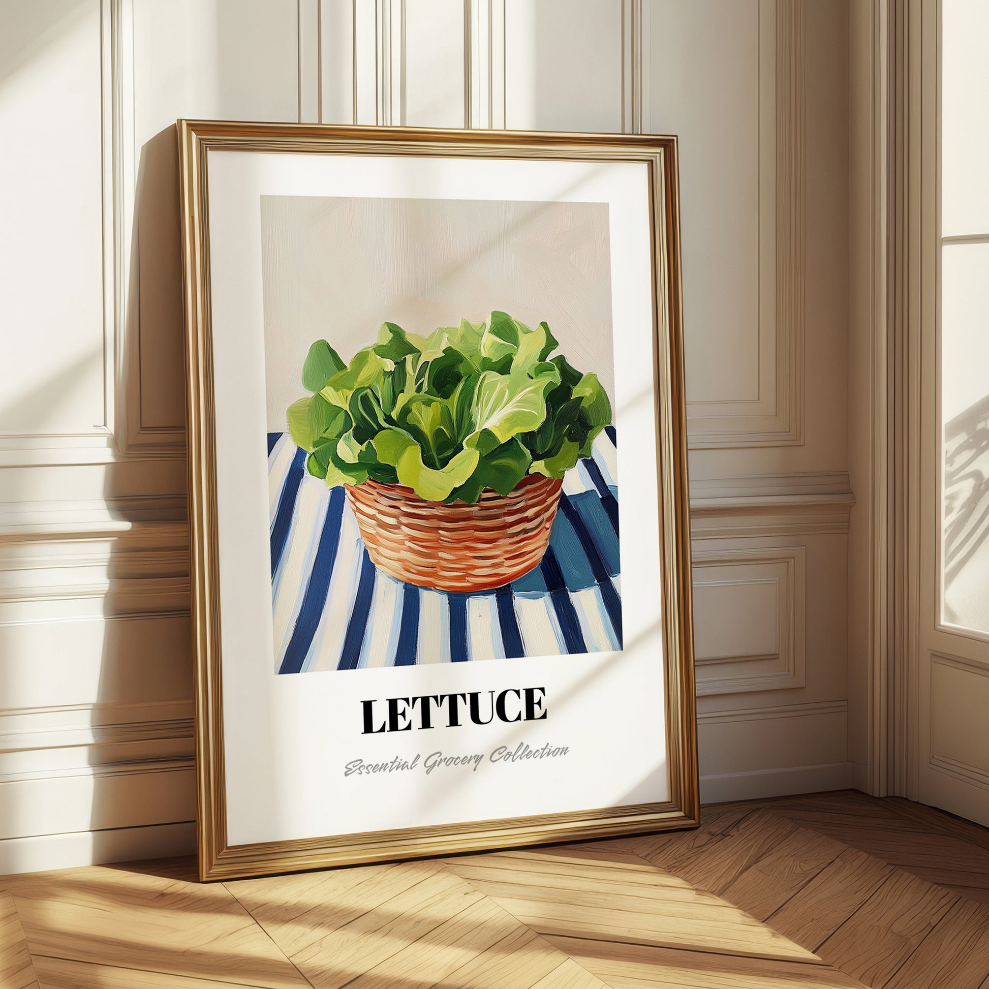 Lettuce – on Striped Tablecloth, Vegetable Wall Decor