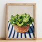 Lettuce – on Striped Tablecloth, Vegetable Wall Decor, no-text version framed in wood