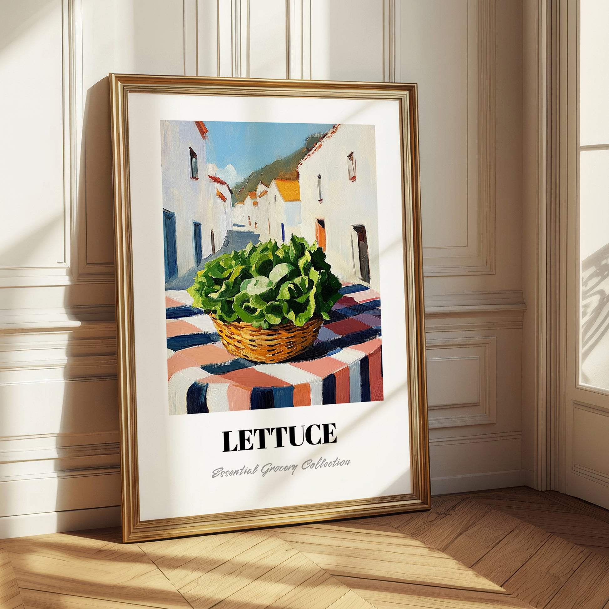 Lettuce – White village Urban Café Scene, Vegetable Still Life