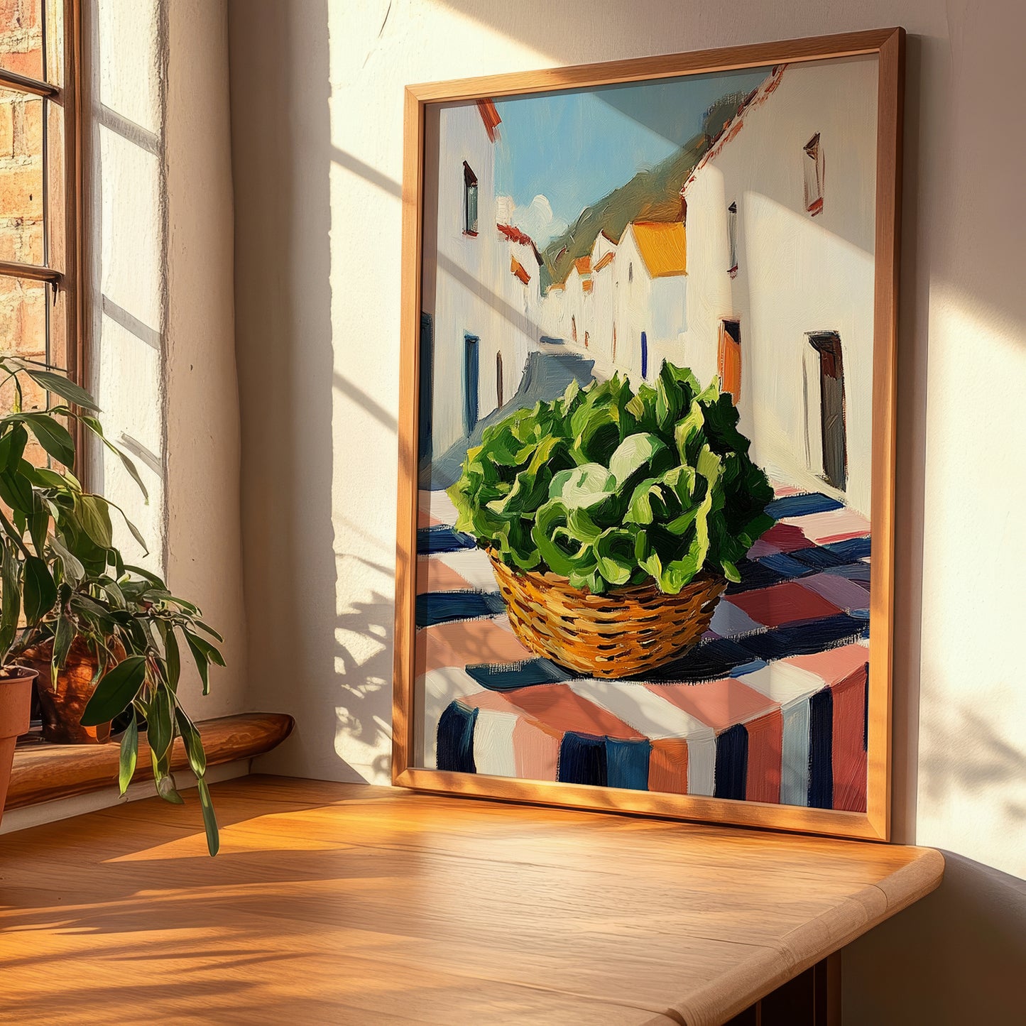 Lettuce – White village Urban Café Scene, Vegetable Still Life, clean layout with no caption