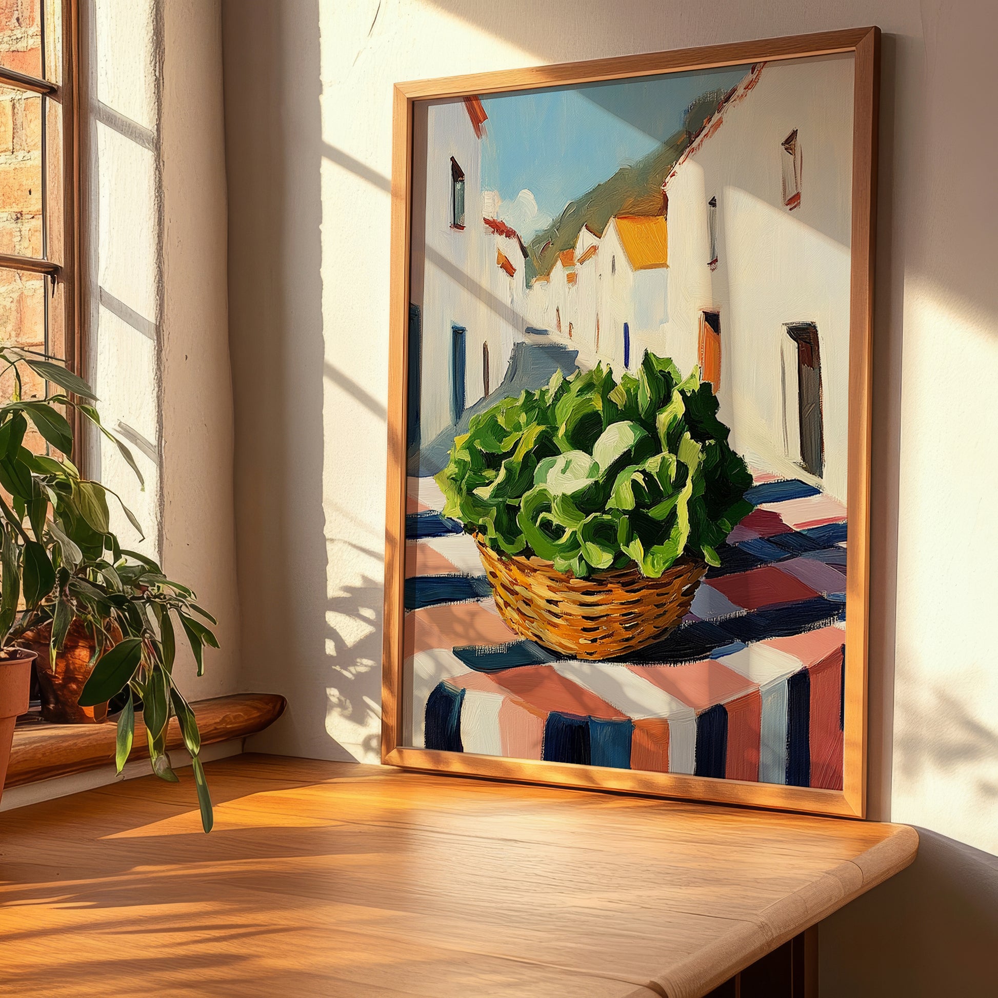 Lettuce – White village Urban Café Scene, Vegetable Still Life, clean layout with no caption