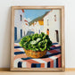 Lettuce – White village Urban Café Scene, Vegetable Still Life, no-text version framed in wood