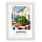 Lettuce – White village Urban Café Scene, Vegetable Still Life, placed in minimal white frame