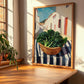 Swiss Chard – White village Outdoor Café Scene, Vegetable Wall Painting, clean layout with no caption