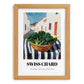 Swiss Chard – White village Outdoor Café Scene, Vegetable Wall Painting, set in oak frame