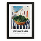 Swiss Chard – White village Outdoor Café Scene, Vegetable Wall Painting, in sleek black frame