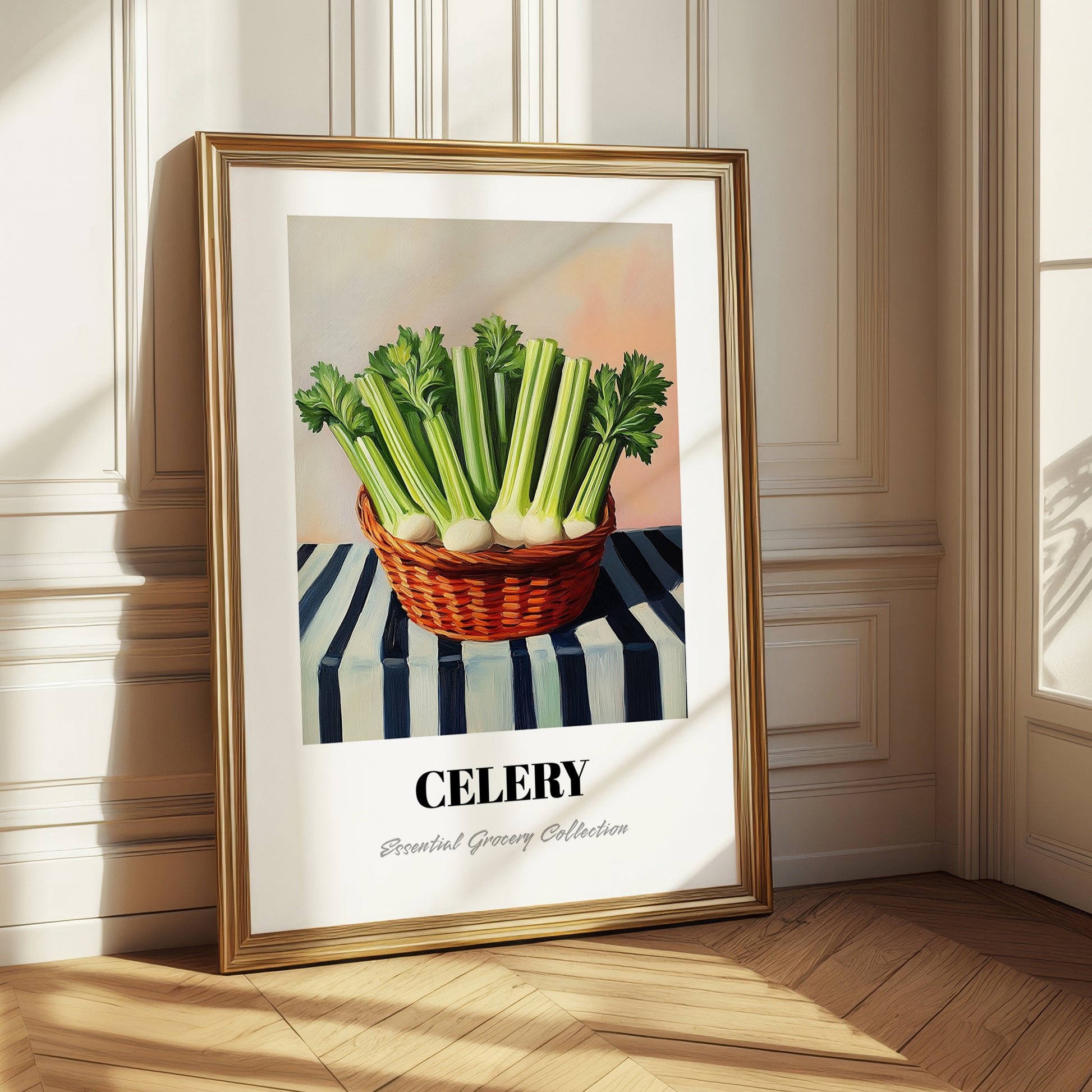 Celery – on Striped Tablecloth, Vegetable Wall Decor