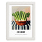 Celery – on Striped Tablecloth, Vegetable Wall Decor, placed in minimal white frame