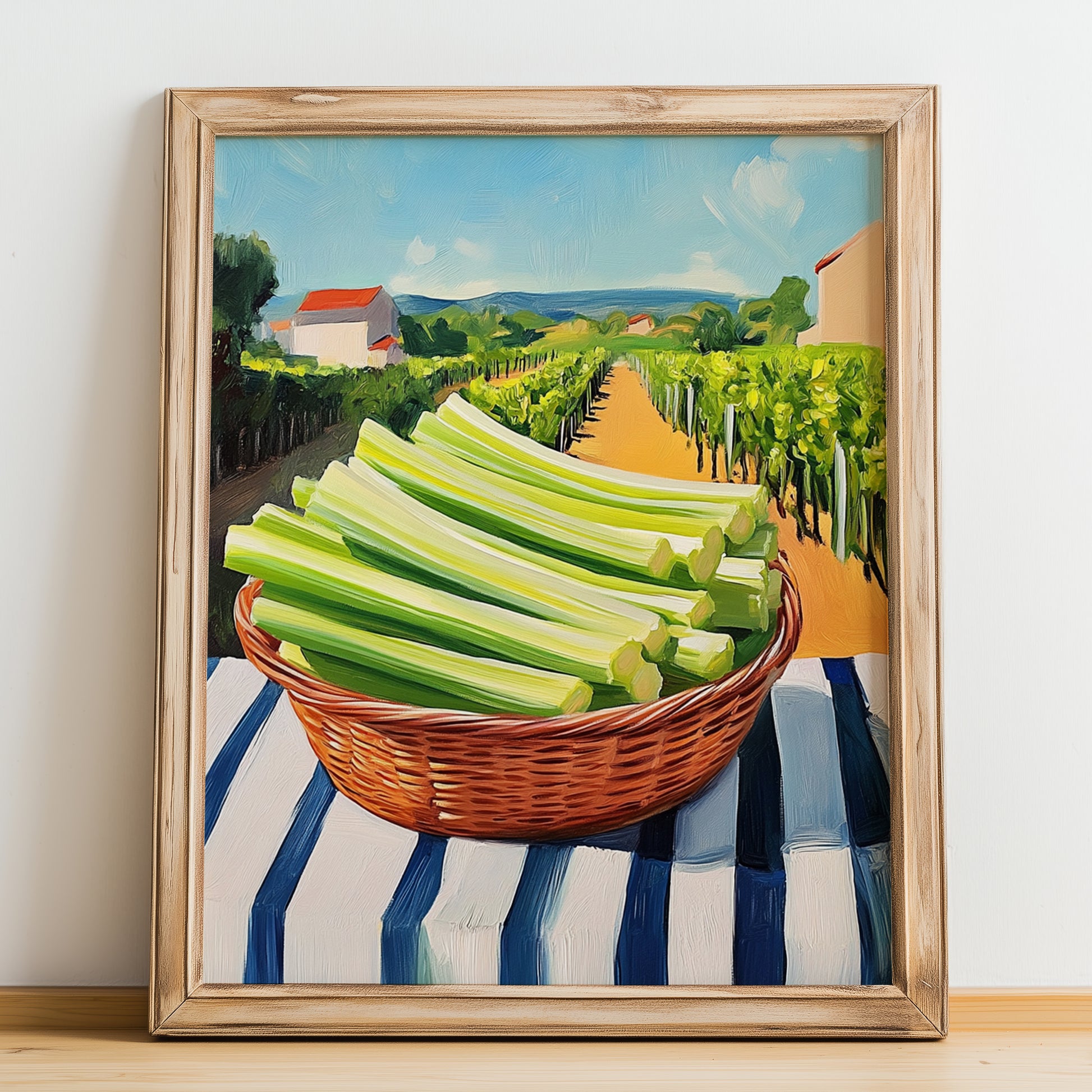 Celery – Green Valley Landscape, Vegetable Wall Decor, no-text version framed in wood