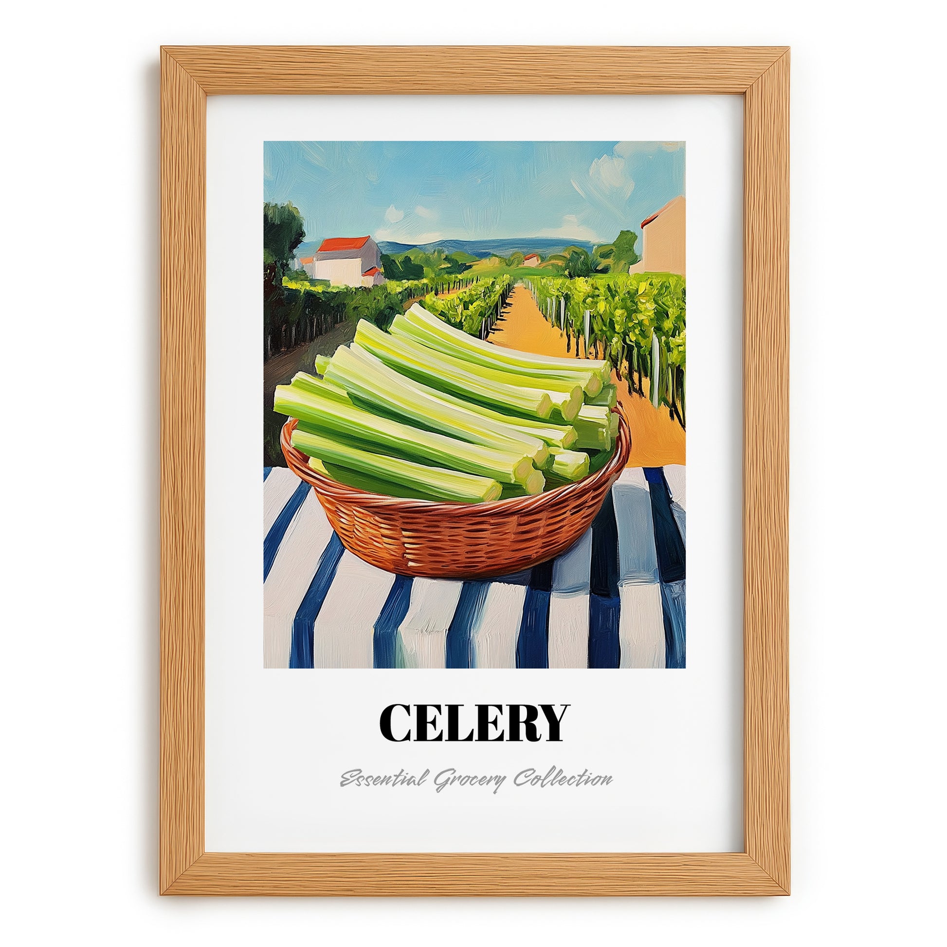 Celery – Green Valley Landscape, Vegetable Wall Decor, set in oak frame