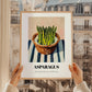 Asparagus – on Striped Tablecloth, Vegetable Painting, styled in a charming Paris street view