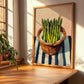 Asparagus – on Striped Tablecloth, Vegetable Painting, clean layout with no caption