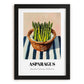 Asparagus – on Striped Tablecloth, Vegetable Painting, in sleek black frame