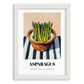 Asparagus – on Striped Tablecloth, Vegetable Painting, placed in minimal white frame