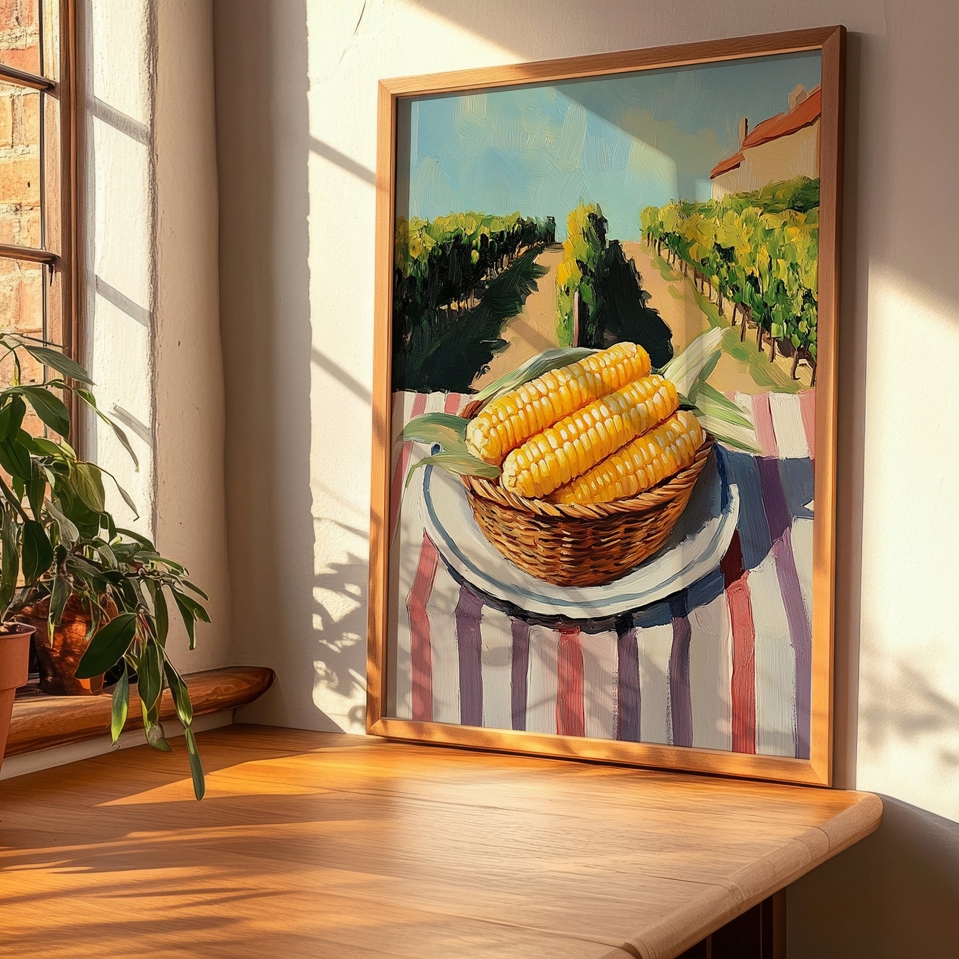 Corn – Green Valley Landscape, Vegetable Still Life, clean layout with no caption