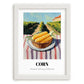 Corn – Green Valley Landscape, Vegetable Still Life, placed in minimal white frame