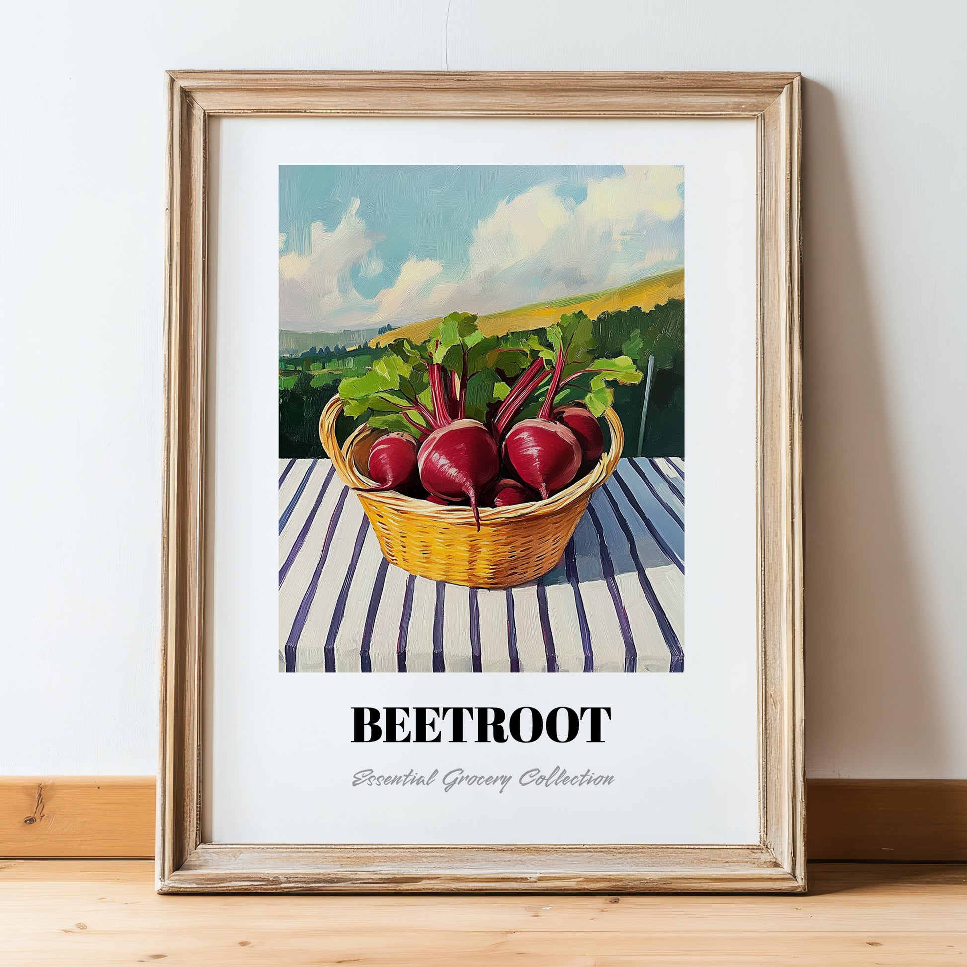 Beetroot – Valley Café Scene, Vegetable Still Life, in wooden frame leaning on the floor
