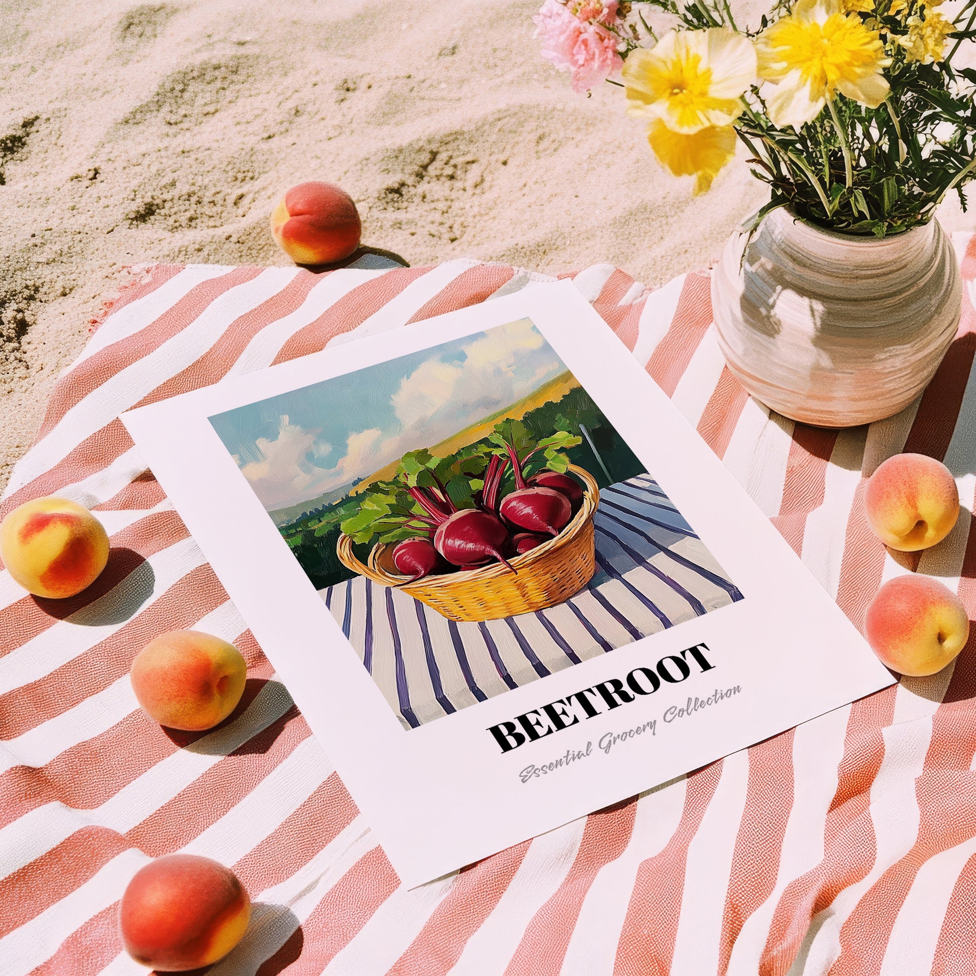 Beetroot – Valley Café Scene, Vegetable Still Life, unframed on coastal sand