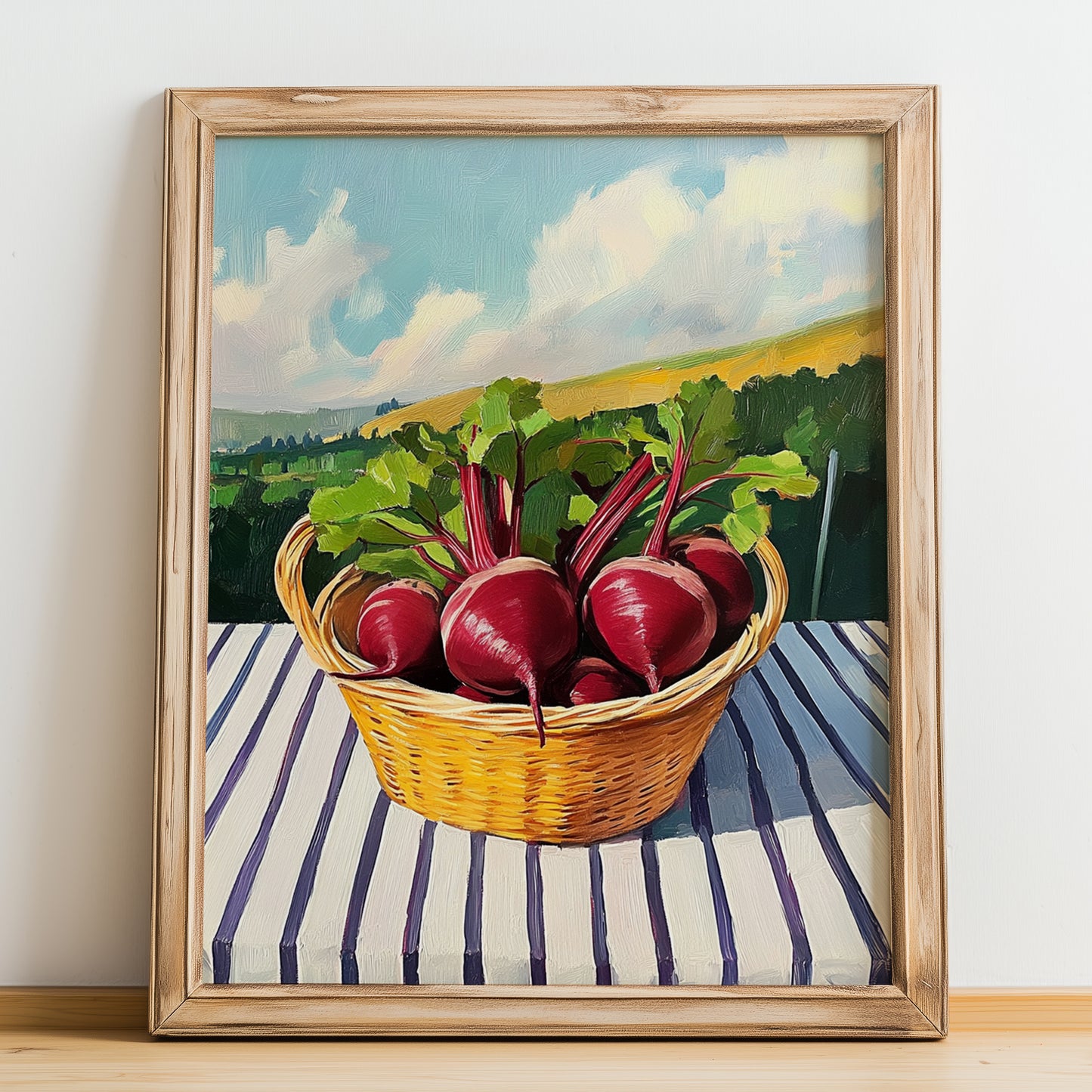 Beetroot – Valley Café Scene, Vegetable Still Life, no-text version framed in wood