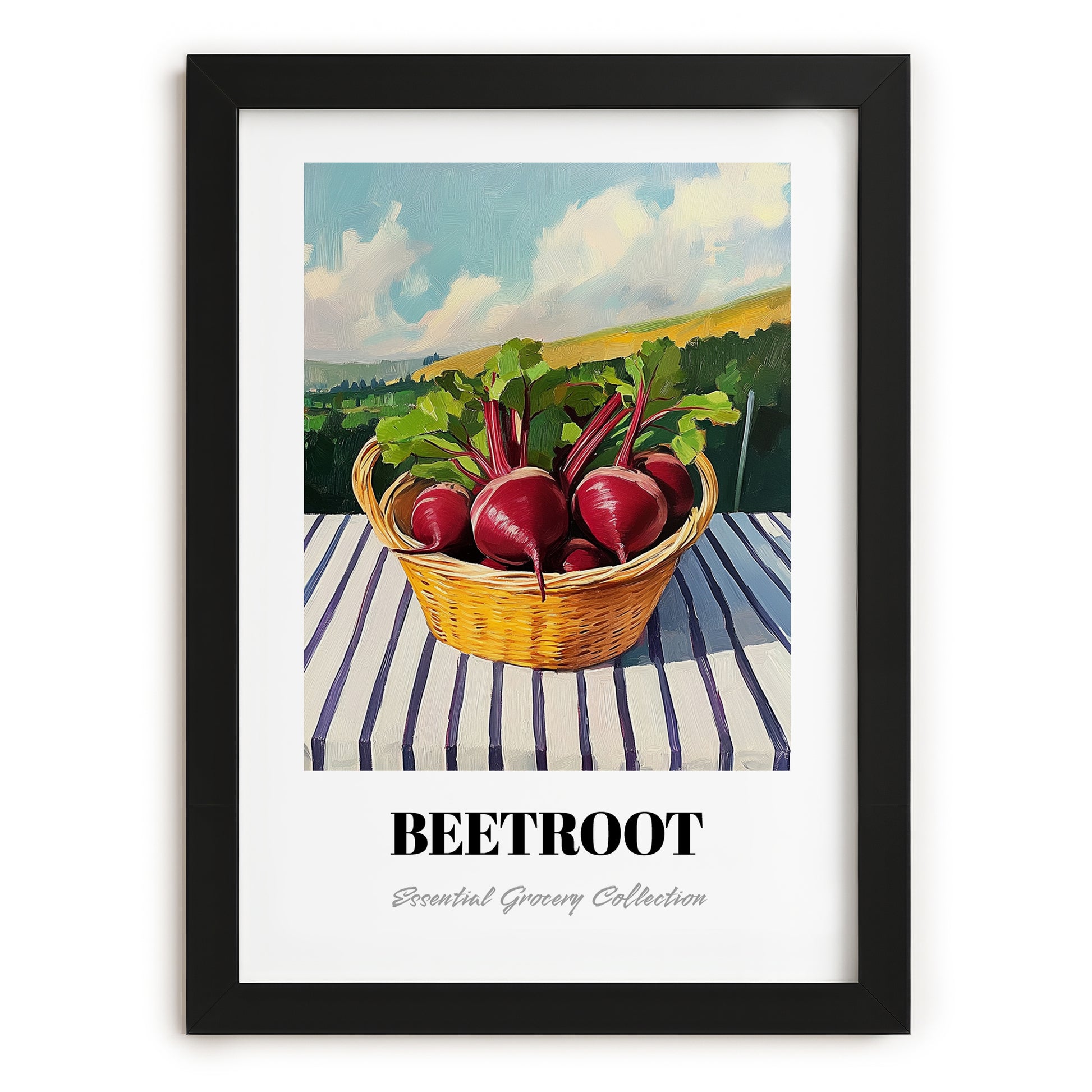 Beetroot – Valley Café Scene, Vegetable Still Life, in sleek black frame