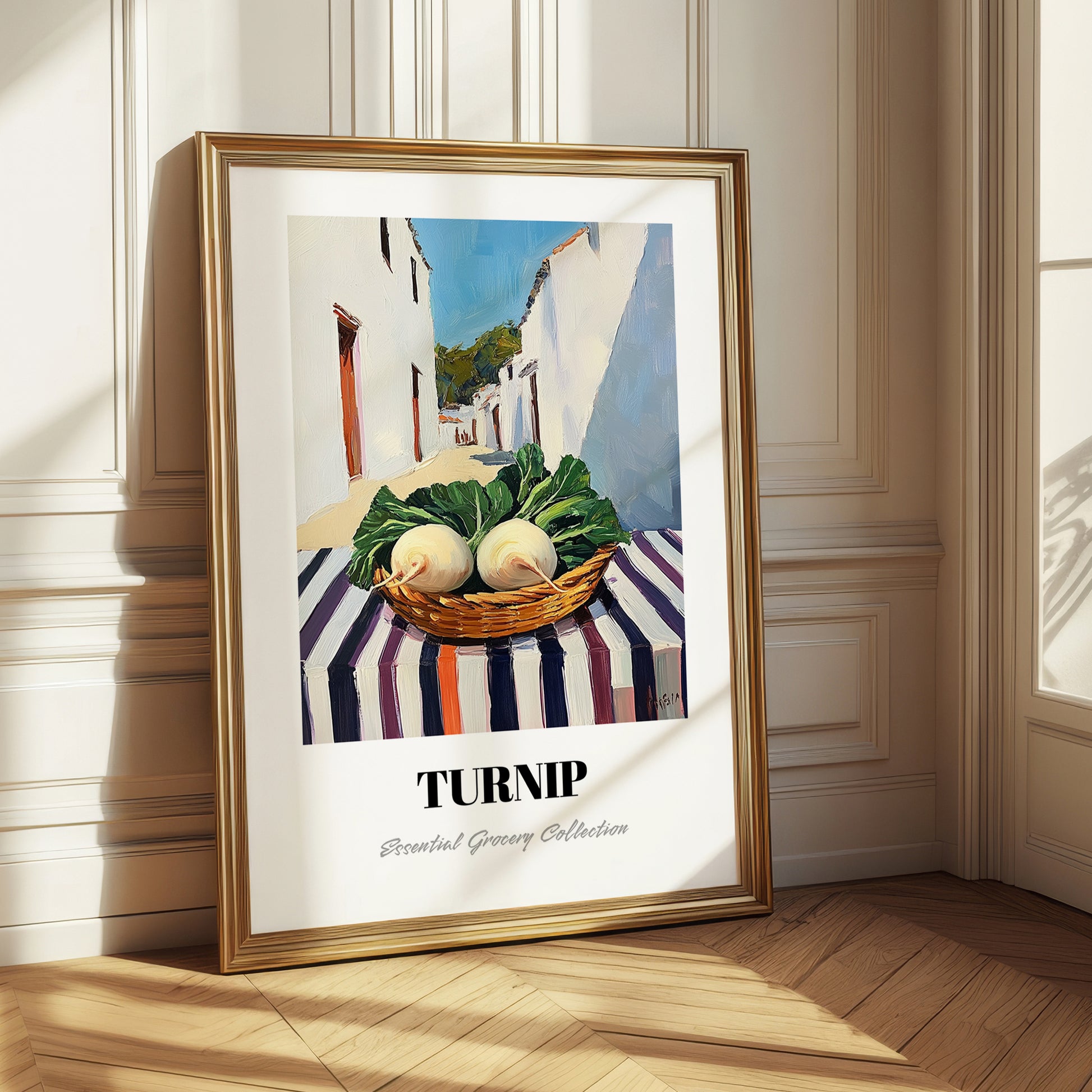 Turnip – White village Street Café Scene, Vegetable Illustration