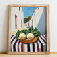 Turnip – White village Street Café Scene, Vegetable Illustration, no-text version framed in wood