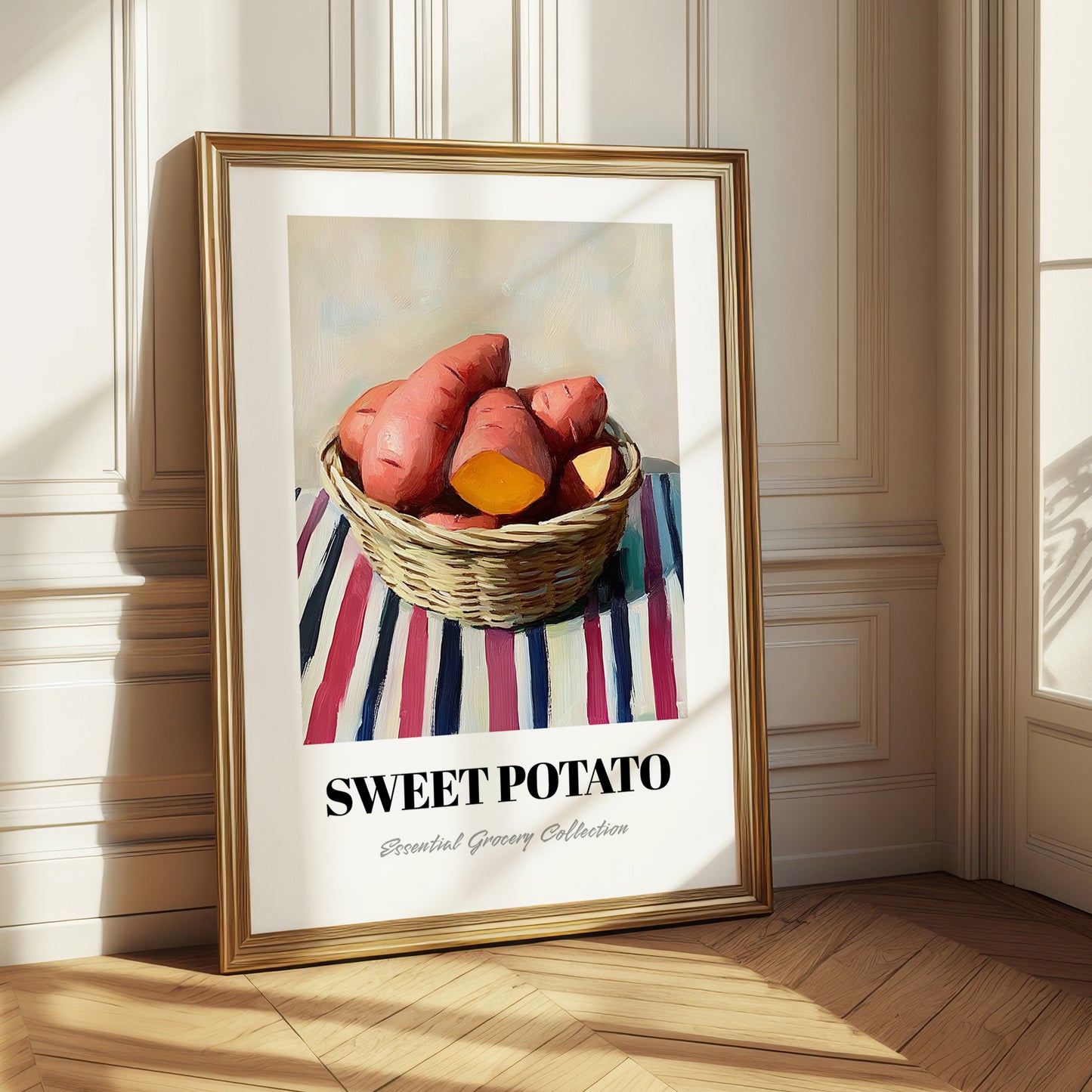Sweet Potato – on Striped Tablecloth, Vegetable Print