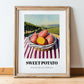 Sweet Potato – Valley Café Scene, Vegetable Wall Decor, in wooden frame leaning on the floor