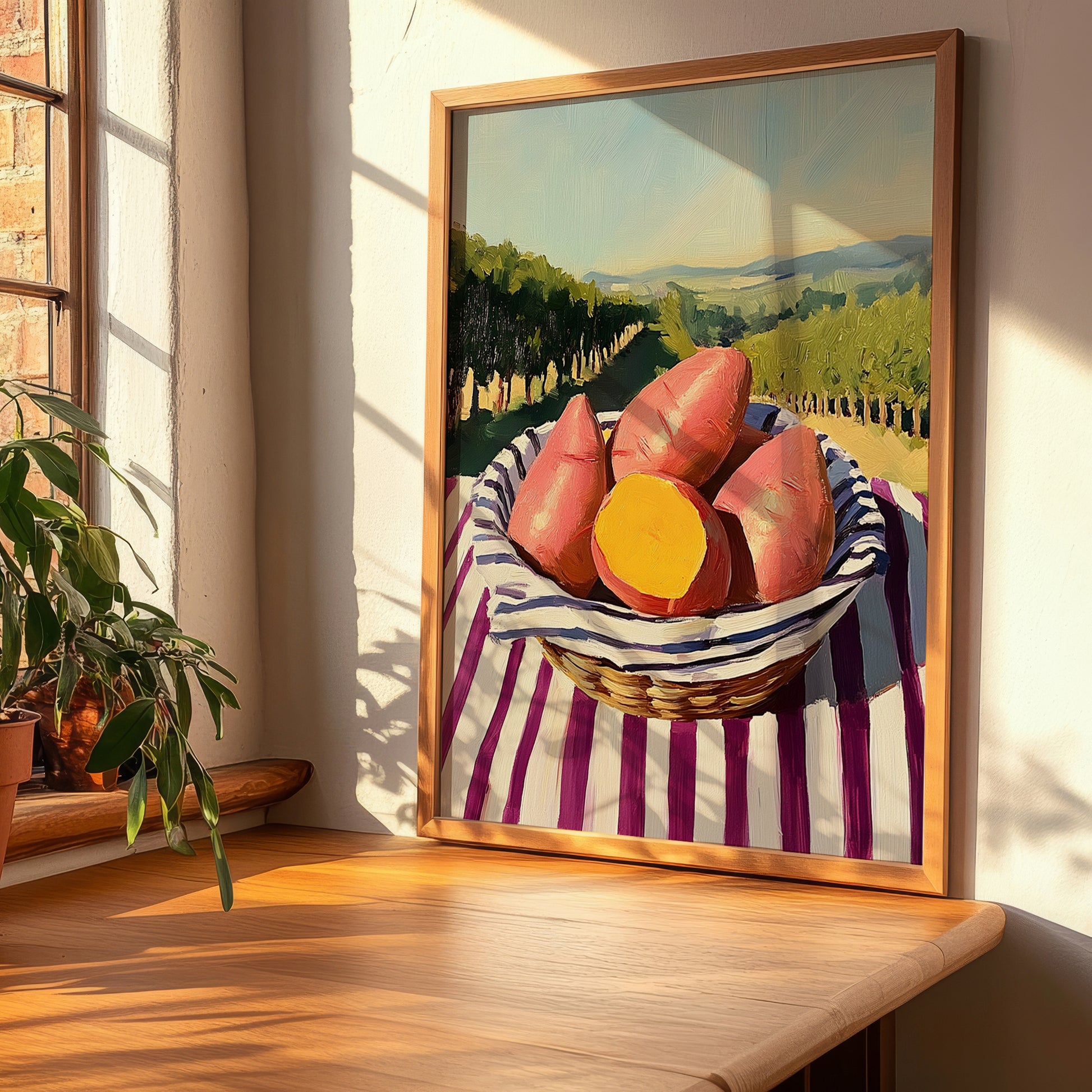Sweet Potato – Valley Café Scene, Vegetable Wall Decor, clean layout with no caption