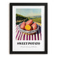 Sweet Potato – Valley Café Scene, Vegetable Wall Decor, in sleek black frame