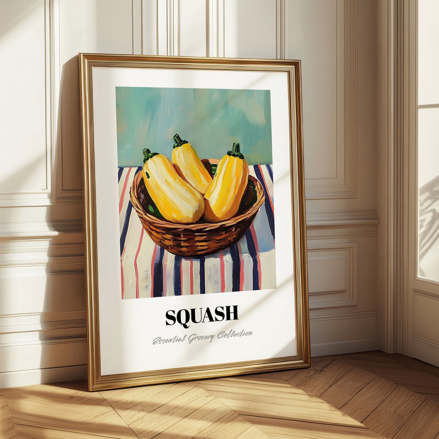Squash – on Striped Tablecloth, Vegetable Illustration