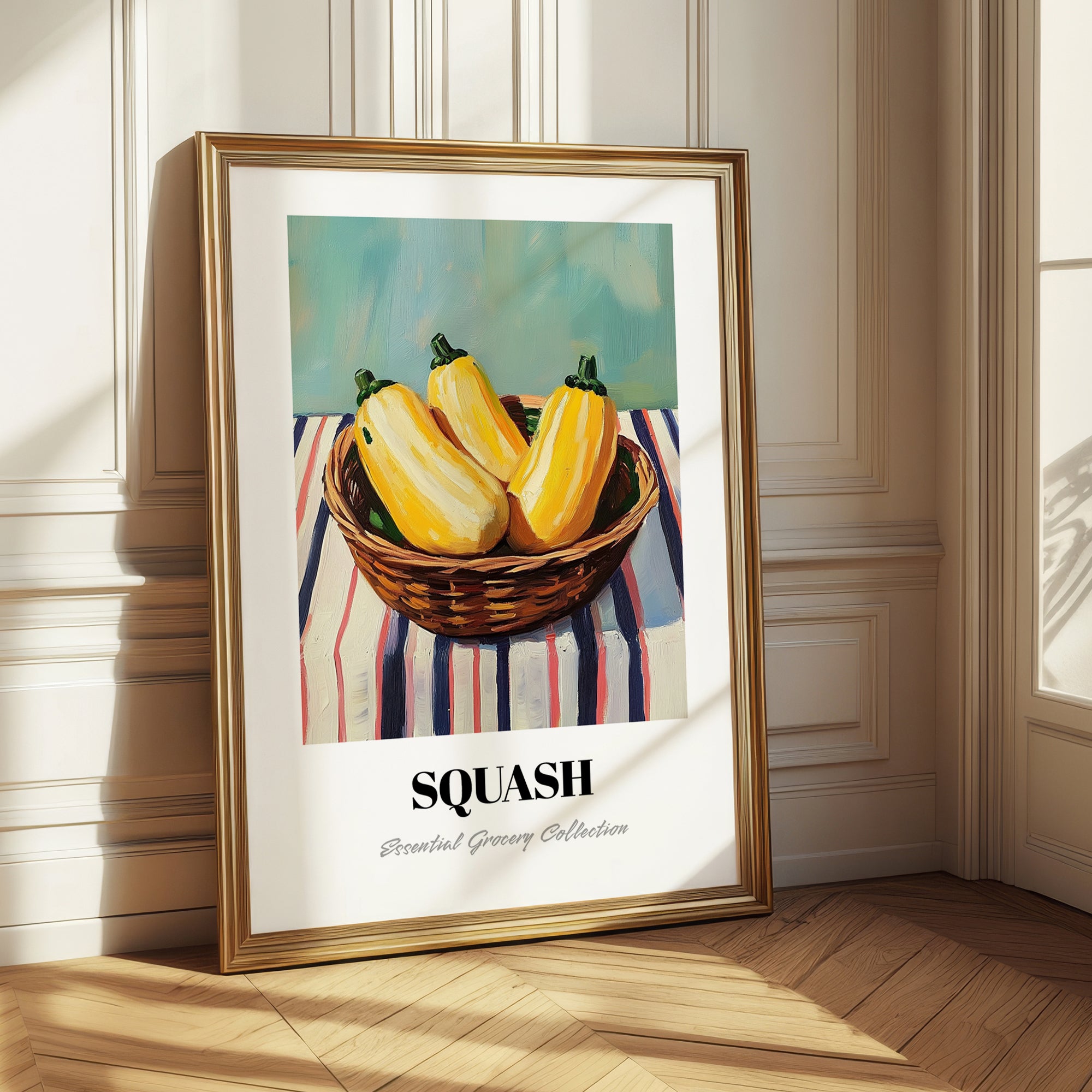 Squash – on Striped Tablecloth, Vegetable Illustration