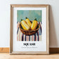 Squash – on Striped Tablecloth, Vegetable Illustration, in wooden frame leaning on the floor
