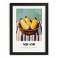 Squash – on Striped Tablecloth, Vegetable Illustration, in sleek black frame