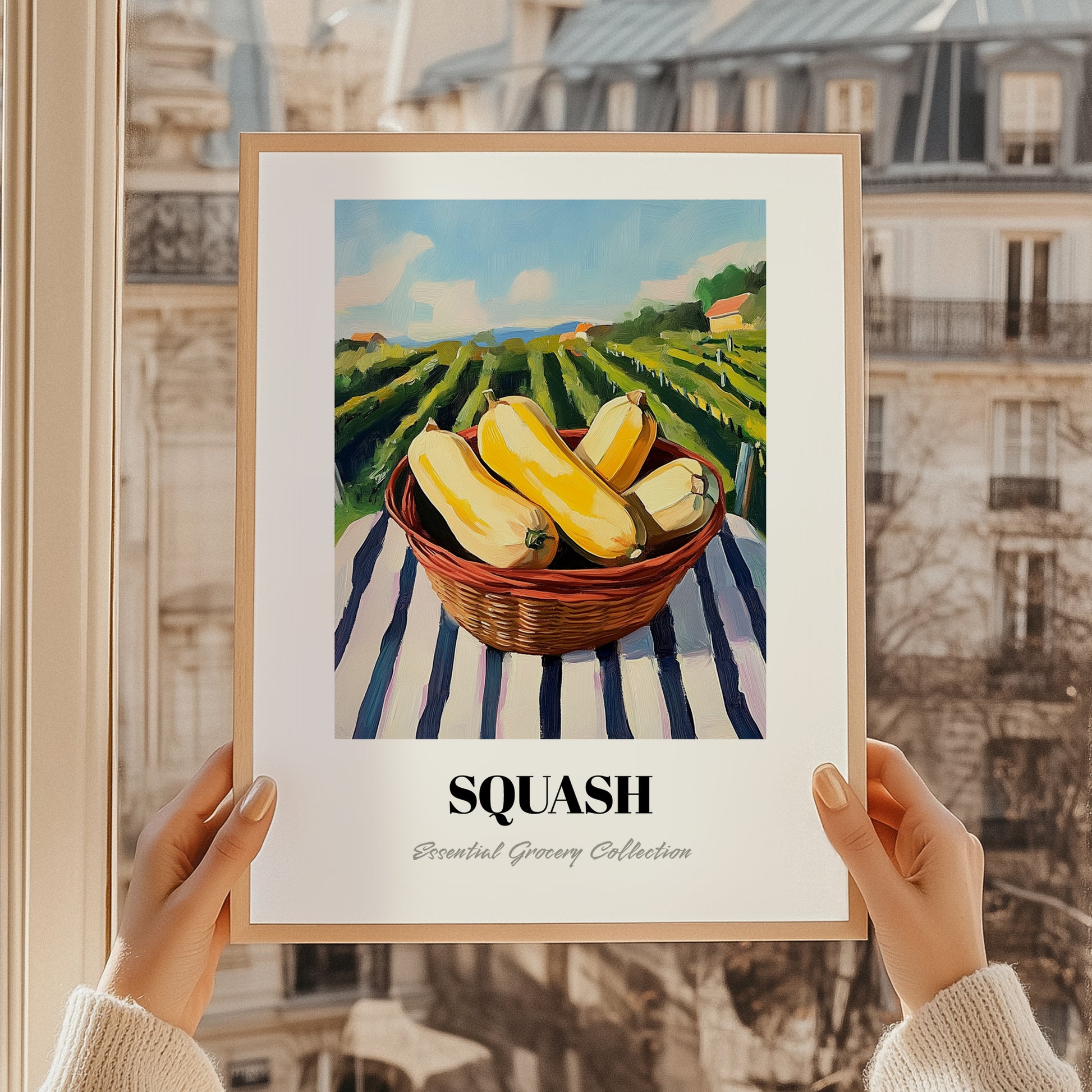 Squash – Green Valley Landscape, Vegetable Art, styled in a charming Paris street view